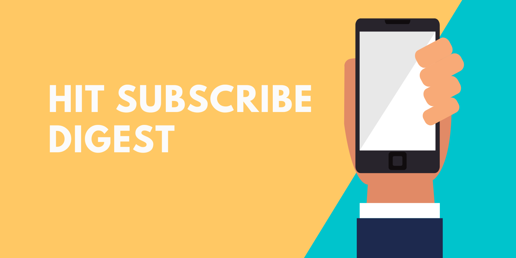 Yellow and Blue Gadget Business Facebook Cover Hit Subscribe Digest